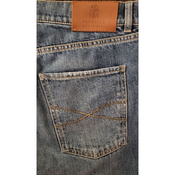Brunello Cucinelli Luxury Denim Dark Blue Acid Wash, Iconic Fit Jeans - IT 48 (3 - Picture 3 of 7
